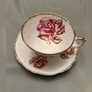 VINTAGE Rosalyn Fine Bone China Teacup and Saucer with Gold Trim